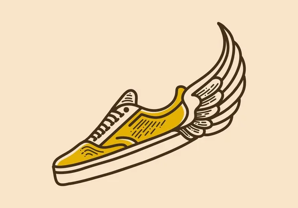 Плоская Обувь Крыльями Ретро Винтажный Дизайн Линии Искусства — стоковый вектор