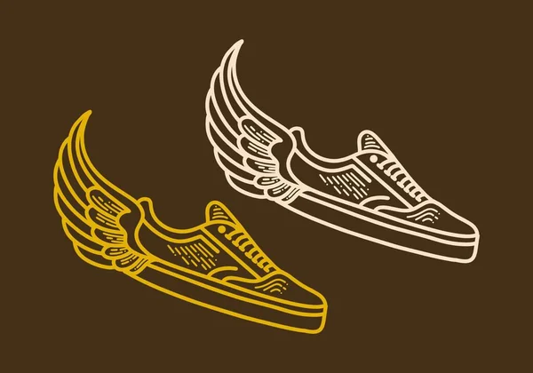 Επίπεδα Παπούτσια Φτερά Ρετρό Γραμμή Τέχνης Σχεδιασμό — Διανυσματικό Αρχείο