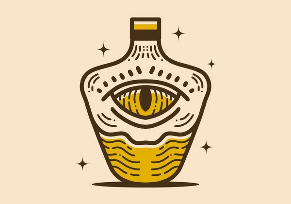 Ретро Винтажная Художественная Иллюстрация Стеклянной Бутылки Глазом Посередине — стоковый вектор