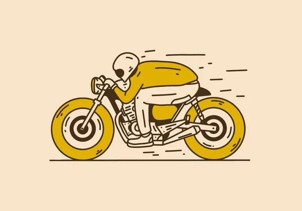 Vintage Stijl Illustratie Ontwerp Van Een Man Snel Een Motorfiets — Stockvector
