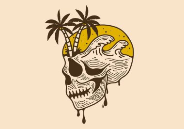 Plaj resimli klasik kafatası.