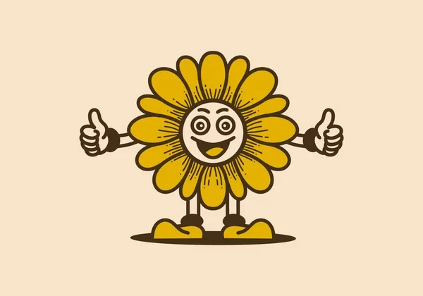 Retro Art Illustration Design Einer Sonnenblume Mit Glücklichem Gesicht — Stockvektor