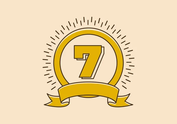 Винтажный Ретро Желтый Значок Номером — стоковый вектор