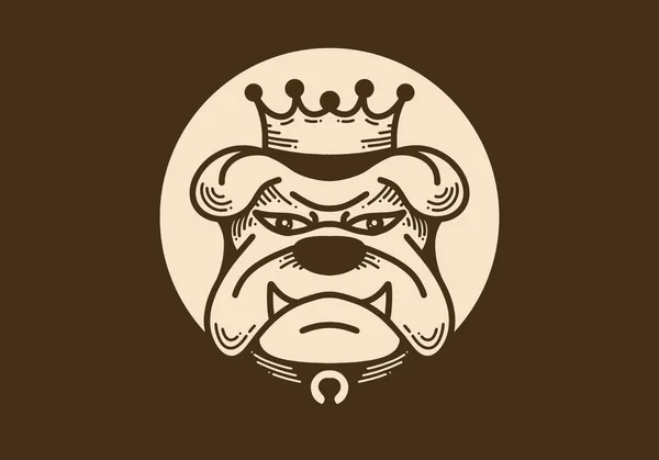 Diseño Ilustración Arte Retro Una Cara Bulldog Enojado Con Corona — Vector de stock