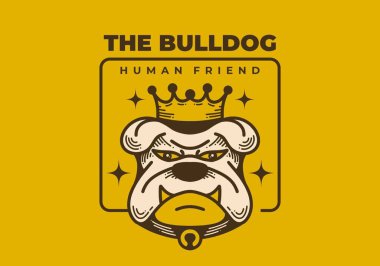 Kızgın buldog suratlı ve taçlı bir Retro Sanat Çizimi Tasarımı