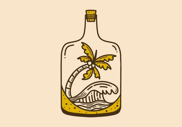 Vintage Art Illustration Design Eines Strandes Der Flasche — Stockvektor