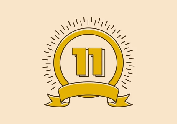 复古黄色圆环徽章 上面有11号 — 图库矢量图片