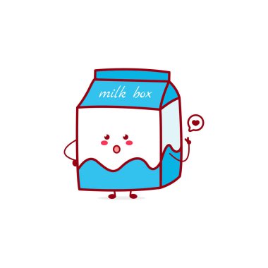 Sevimli komik süt kutusu ifadesi karakteri. Vektör el çizilmiş çizgi film maskotu karakter çizim simgesi. Beyaz arka planda izole edilmiş. yemek karakteri kavramı