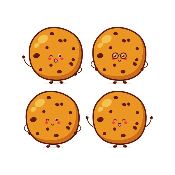 有趣的饼干表达字符 矢量手绘卡通人物图标 被白色背景隔离 食物早餐性格概念 — 图库矢量图片
