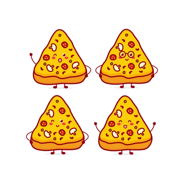 かわいい面白いピザ通貨の文字 ベクトル手描き漫画マスコットキャラクターイラストアイコン 白い背景に隔離されている ファーストフードのキャラクターコンセプト — ストックベクタ