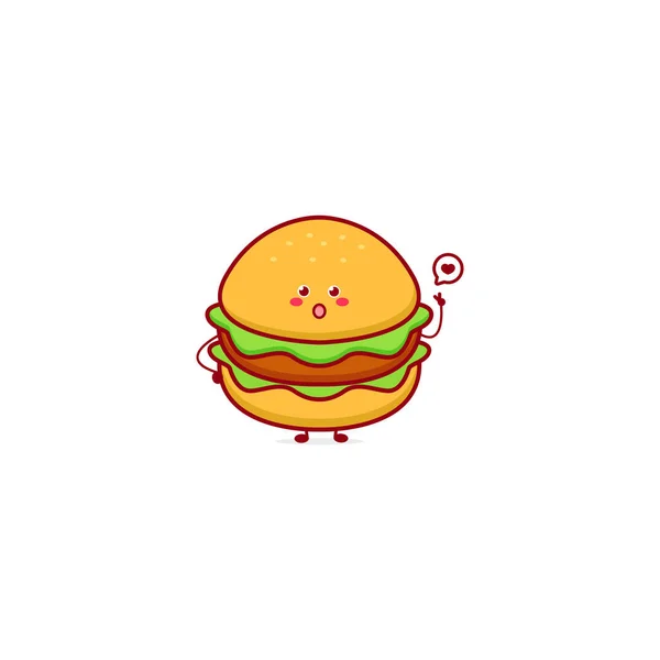 Lindo Personaje Divertido Hamburguesa Moneda Vector Dibujado Mano Mascota Dibujos — Archivo Imágenes Vectoriales