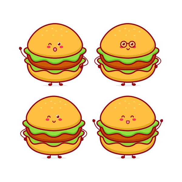 Симпатичный Смешной Характер Гамбургера Векторная Иконка Персонажа Талисмана Нарисованная Вручную — стоковый вектор