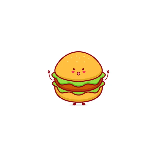 有趣的汉堡包货币字符 矢量手绘卡通人物图标 被白色背景隔离 快餐品性概念 — 图库矢量图片