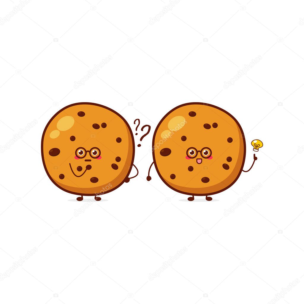 Cute funny cookies expression character. Vector hand drawn cartoon mascot character illustration icon. Isolated on white background. food breakfast character concept