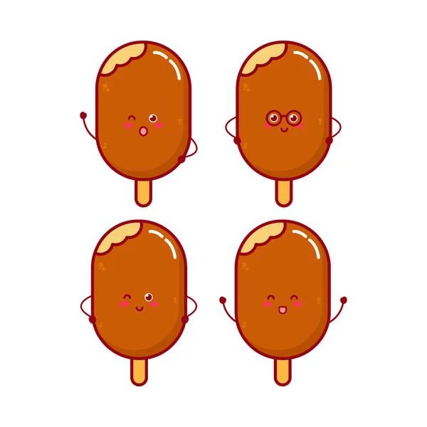 Lindo Personaje Divertido Helado Moneda Vector Dibujado Mano Mascota Dibujos — Vector de stock