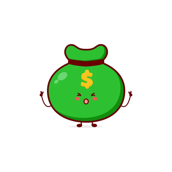 Lindo Personaje Saco Dinero Divertido Vector Dibujado Mano Mascota Dibujos — Vector de stock