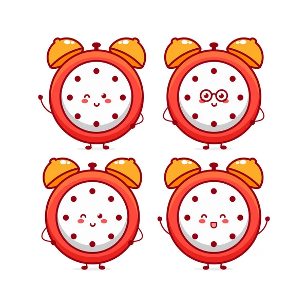 Mignon Personnage Horloge Drôle Vecteur Dessin Main Dessin Animé Icône — Image vectorielle