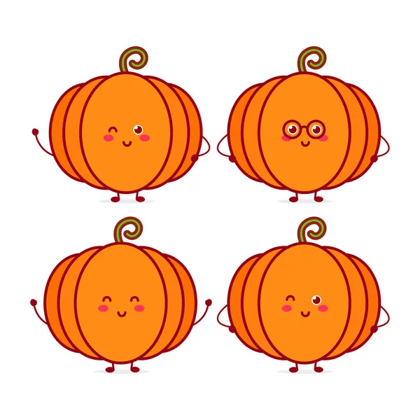 Cute Funny Pumpkin Character Vector Hand Drawn Cartoon Mascot Character — Stock Vector