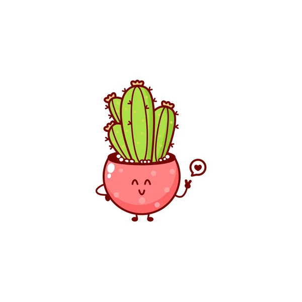Mignon Personnage Drôle Cactus Vecteur Dessin Main Dessin Animé Icône — Image vectorielle