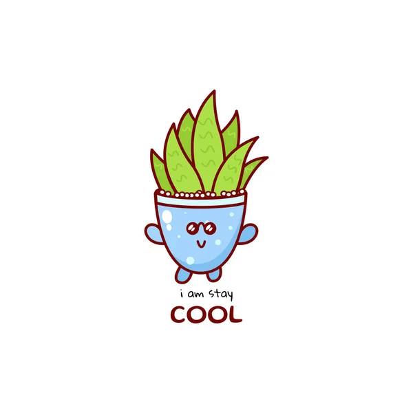 Niedlich Lustige Pflanze Charakter Vector Handgezeichnete Comic Maskottchen Charakter Illustration — Stockvektor