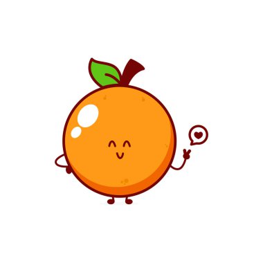 Sevimli komik turuncu karakter. Vektör el çizilmiş çizgi film maskotu karakter çizim simgesi. Beyaz arkaplanda izole