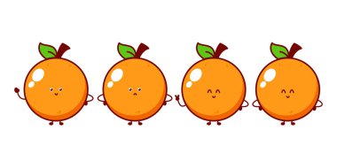 Sevimli komik turuncu karakter. Vektör el çizilmiş çizgi film maskotu karakter çizim simgesi. Beyaz arkaplanda izole