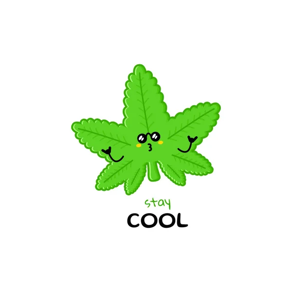 Sevimli Komik Marihuana Yaprağı Karakteri Vektör Çizilmiş Çizgi Film Maskotu — Stok Vektör