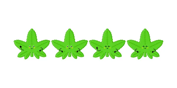 Drăguț Personaj Amuzant Frunze Marijuana Vector Mână Desenate Desene Animate — Vector de stoc
