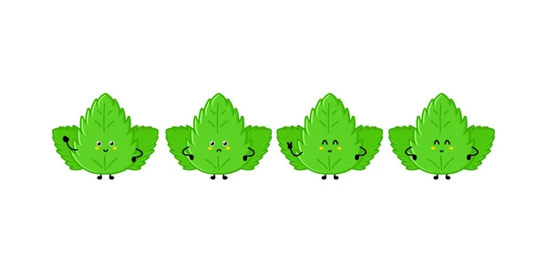 Cute Funny Mint Leaf Character Vector Hand Drawn Cartoon Mascot — ストックベクタ