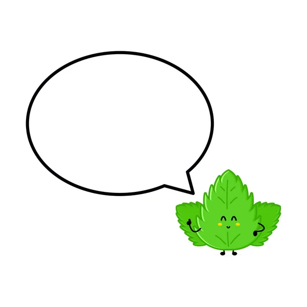 Cute Funny Mint Leaf Character Vector Hand Drawn Cartoon Mascot — 图库矢量图片