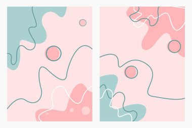 Organik soyut şekilli ve çıplak renklerle çizilmiş şık şablonlar. Minimalist tarzda pastel arka plan. Çağdaş vektör illüstrasyonu