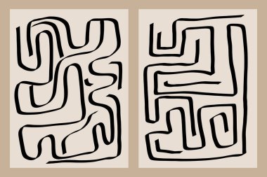 Organik soyut şekilli ve çıplak renklerle çizilmiş şık şablonlar. Minimalist tarzda pastel arka plan. Çağdaş vektör illüstrasyonu