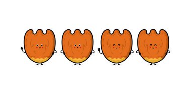 Komik, sevimli, mutlu, kaçık karakterler seti. Vektör çizgisi çizgi film stili çizimi. Şirin fındık maskotu karakter koleksiyonu