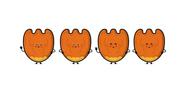 Grappig Schattig Gelukkig Nuts Personages Bundel Set Vector Lijn Cartoon — Stockvector