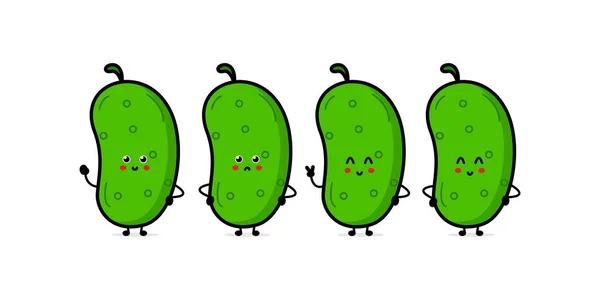 黄瓜特征的矢量图解 以可爱的表情 白色背景孤立的黄瓜 简约简约的风格 收集吉祥物的蔬菜 — 图库矢量图片