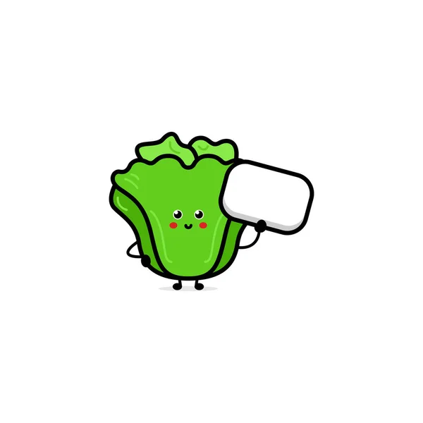 Personagem Salada Verde Engraçado Bonito Vector Mão Desenhada Desenho Animado — Vetor de Stock
