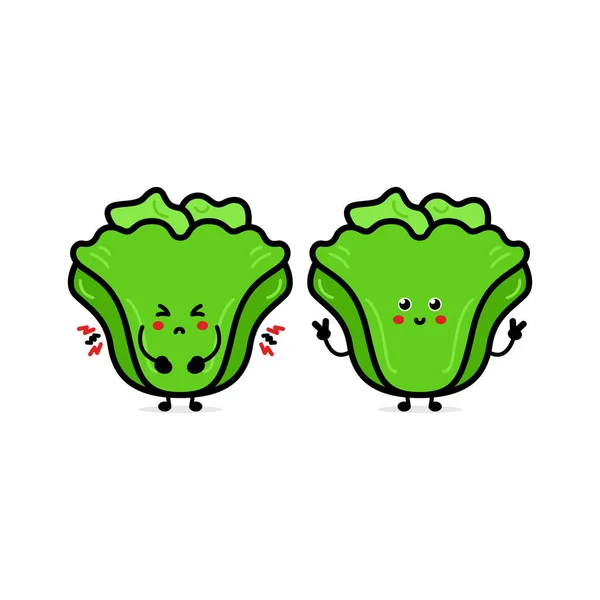 Roztomilý Vtipný Zelený Salátový Charakter Vektor Ručně Kreslený Kreslený Kreslený — Stockový vektor