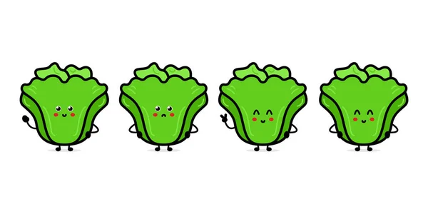 Mignon Personnage Salade Verte Drôle Image Vectorielle Dessinée Main Représentant — Image vectorielle