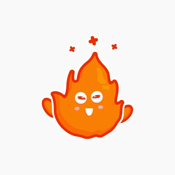 かわいいキャラクター火災かわいいステッカーデザインセットバンドル店の要素自然火災黄色非常に幸せな笑顔火災 — ストックベクタ