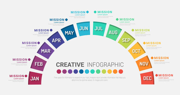 Timeline business for 12 months, Infographics element design and Presentation can be used for Business concept with 12 options, steps or processes. 