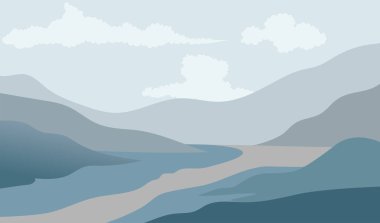 Dağ manzaraları düz bir şekilde. Doğal duvar kağıtları minimalist, çokgen bir kavramdır..