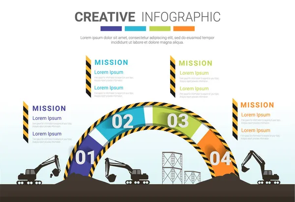 Construction Info Graphic Vector Buildings Special Equipment Construction Site Ready — Stock Vector