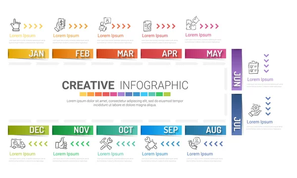 Präsentation Business Infografik Vorlage Für Monate Jahr Kann Für Business — Stockvektor