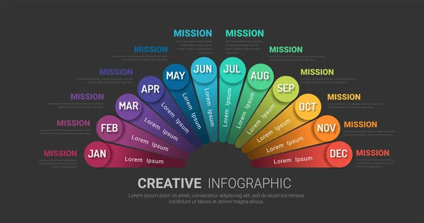 Infographie Demi Cercle Tous Les Planificateurs Mois Infographie Pour Mois — Image vectorielle