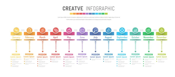 Chronologie Des Activités Pendant Mois Conception Des Éléments Infographie Présentation — Image vectorielle