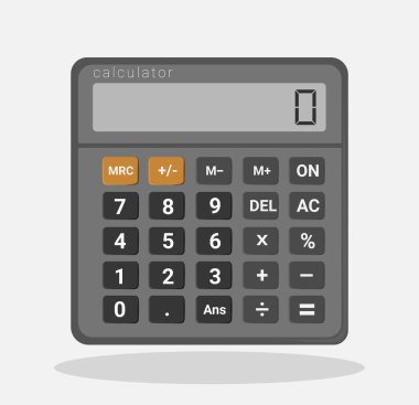 Düz stil koyu elektronik hesap makinesi. Finans, iş, matematik ve eğitim için cep hesap makineleri, Dijital tuş takımı matematik aygıtı, vektör illüstrasyonu.
