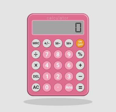 Pembe elektronik hesap makinesi düz stil. Finans, iş, matematik ve eğitim için cep hesap makineleri, Dijital tuş takımı matematik aygıtı, vektör illüstrasyonu.