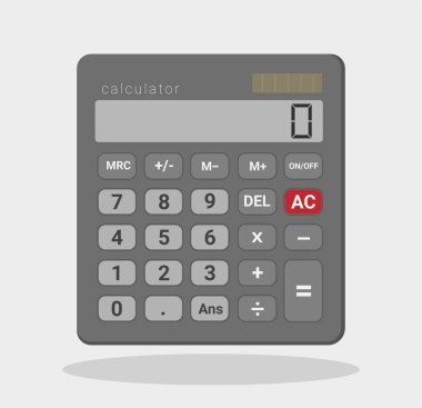 Düz stil koyu elektronik hesap makinesi. Finans, iş, matematik ve eğitim için cep hesap makineleri, Dijital tuş takımı matematik aygıtı, vektör illüstrasyonu.