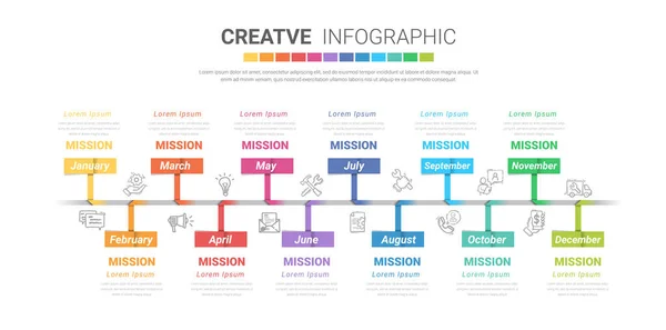 Linha Tempo Para Ano Meses Infográficos Todo Mês Planejador Design — Vetor de Stock