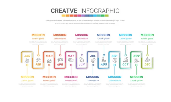 Chronologie Des Activités Pendant Mois Conception Des Éléments Infographie Présentation — Image vectorielle